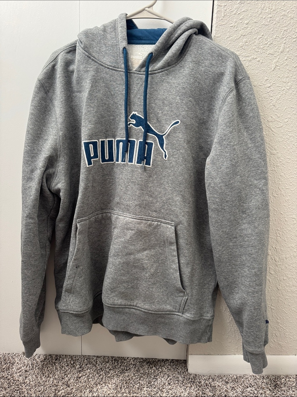 Puma Gray Pullover Hoodie with Blue Logo